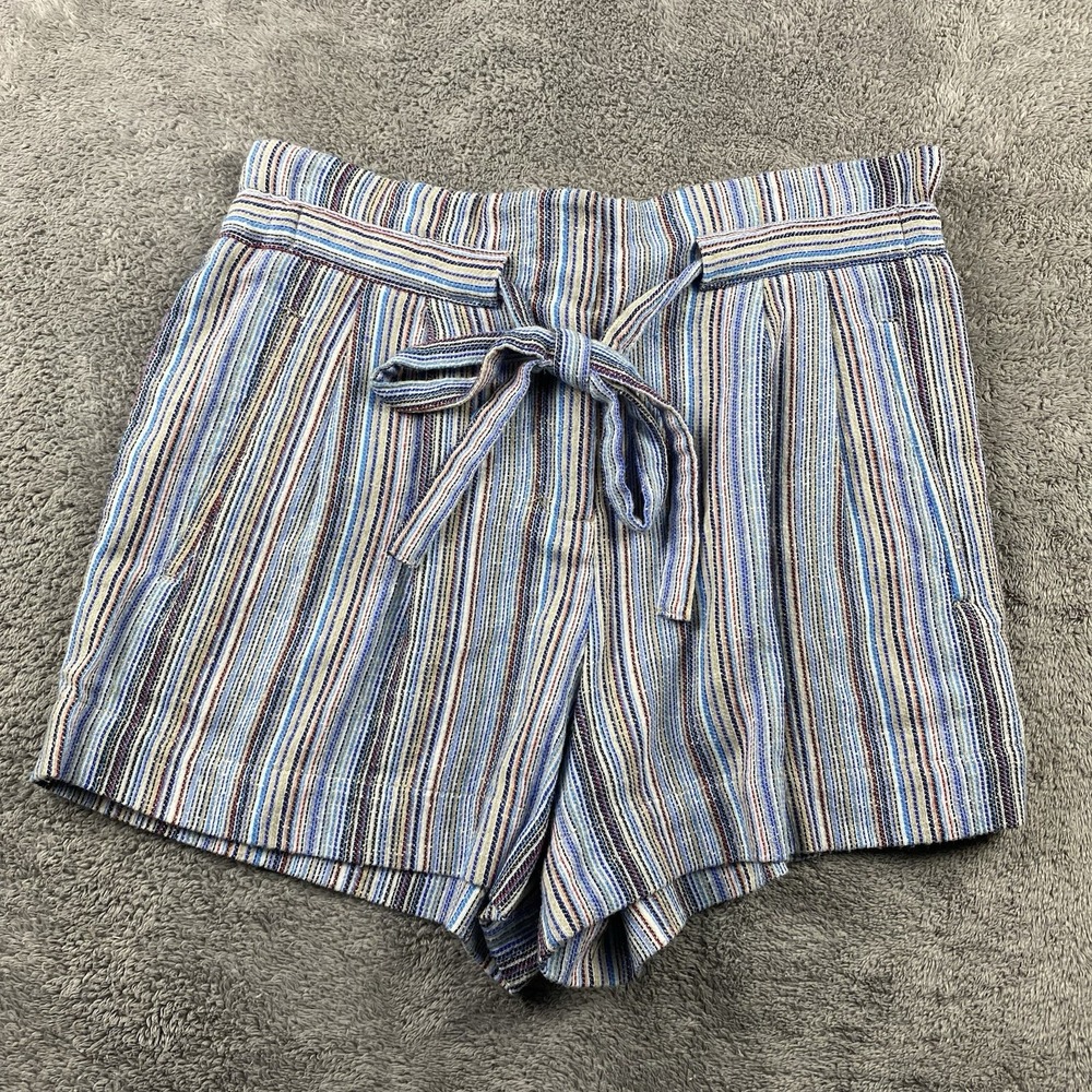 BCBG MaxAzria Tencil Paperbag Shorts Tie Waist Womens XS Blue Stripes High Rise